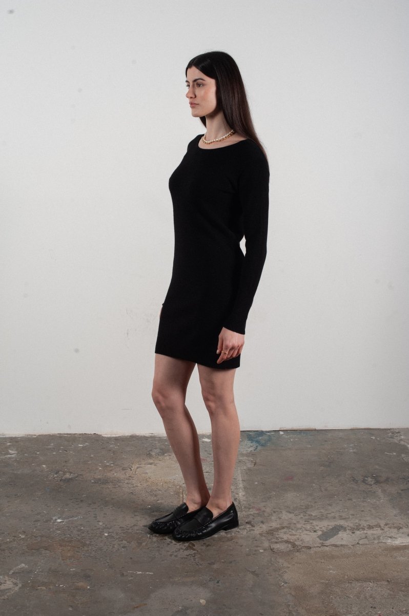 Robe col rond femme en cachemire noir - LILLY 12