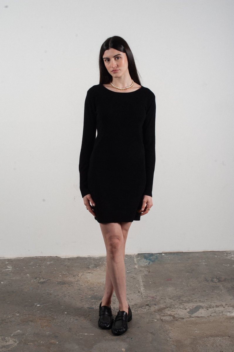 Robe col rond femme en cachemire noir - LILLY 12