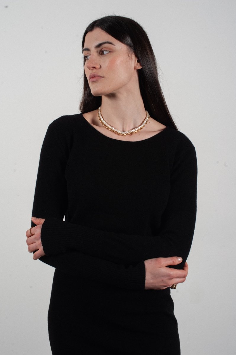 Robe col rond femme en cachemire noir - LILLY 12