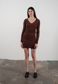 Robe col V femme en cachemire marron - LILLY 10