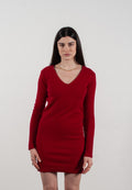 Robe col V femme en cachemire rouge - LILLY 10