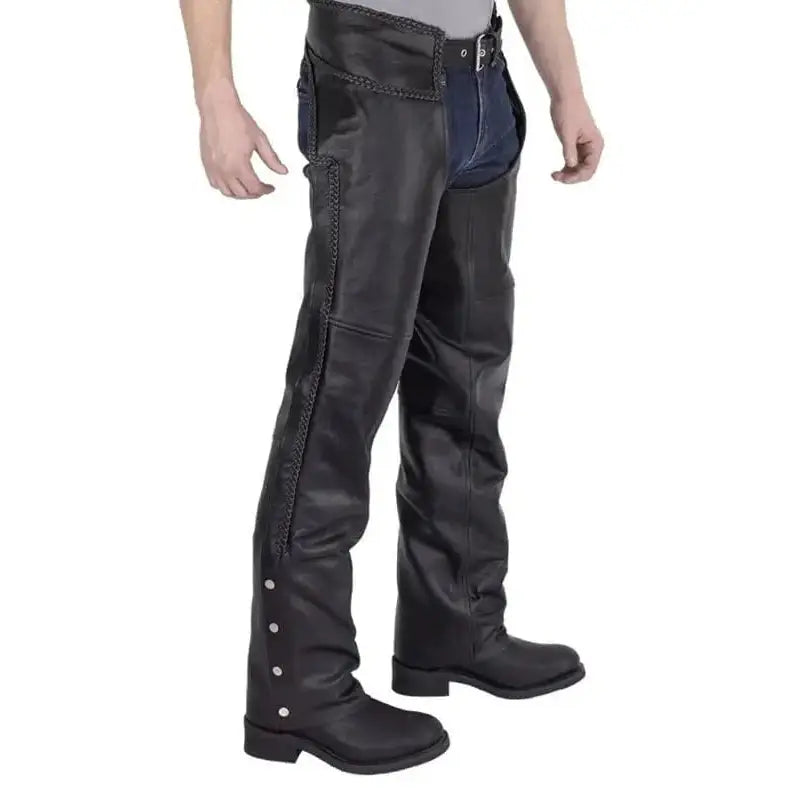 Men’s Braided Motorcycle Leather Chaps Leather Jacket