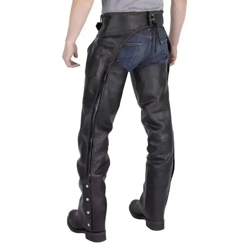 Men’s Braided Motorcycle Leather Chaps Leather Jacket