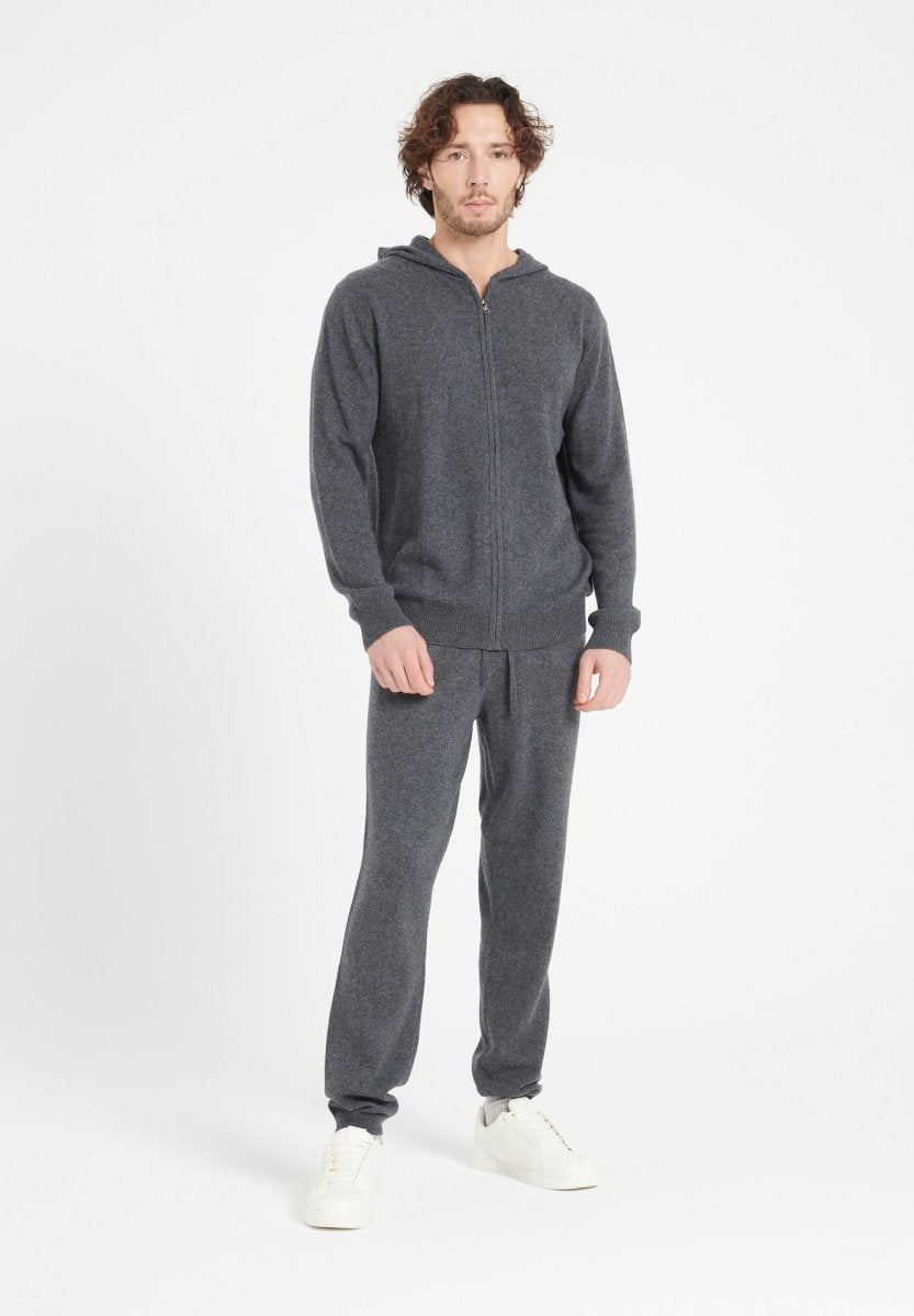 Sweat à capuche zippé homme en cachemire gris anthracite - LUKE 6