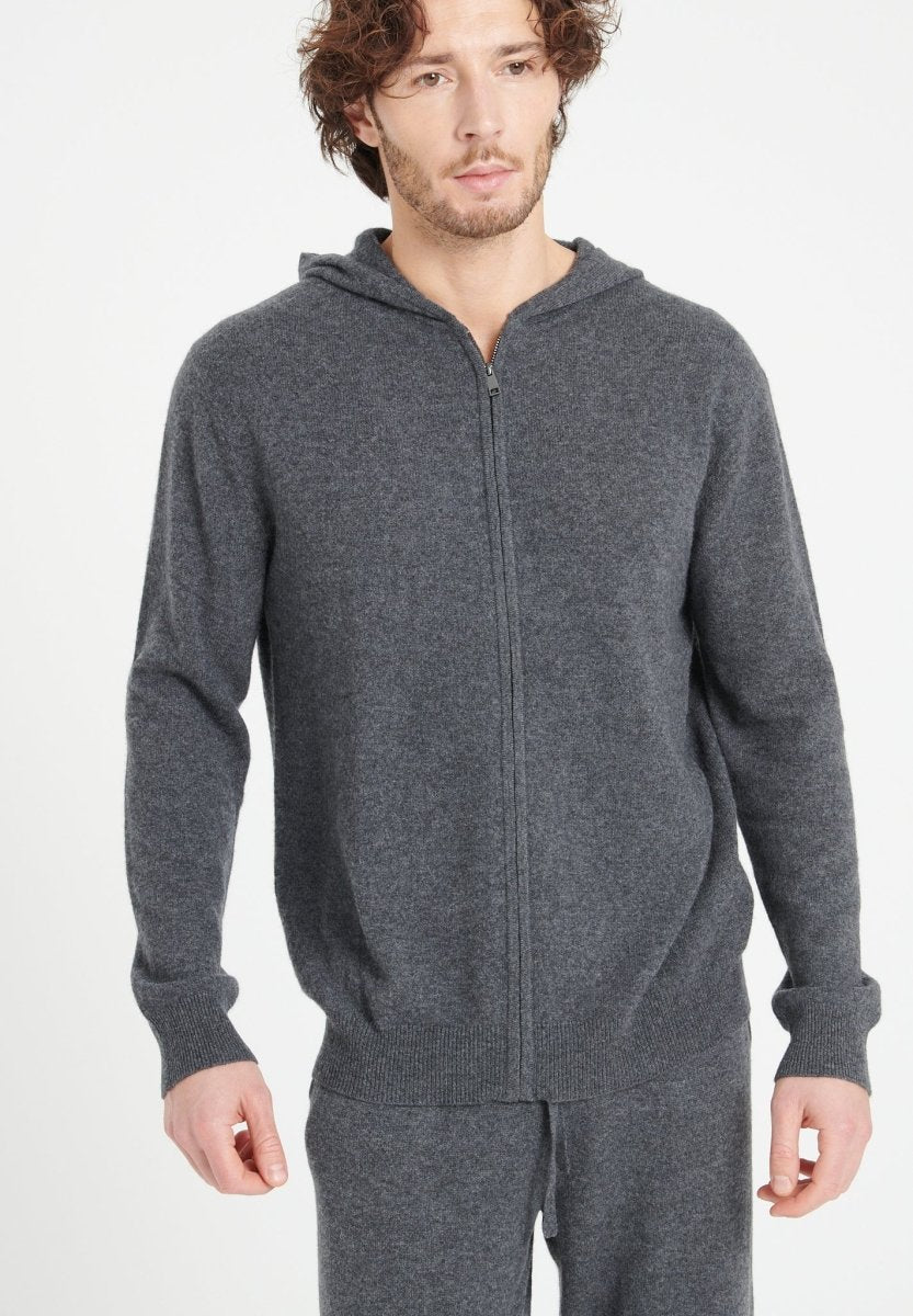 Sweat à capuche zippé homme en cachemire gris anthracite - LUKE 6