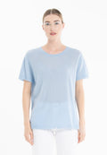 T-shirt col rond femme en cachemire déjaugé baby blue - AVA 6