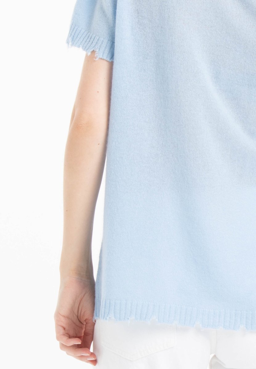 T-shirt col rond femme en cachemire déjaugé baby blue - AVA 6