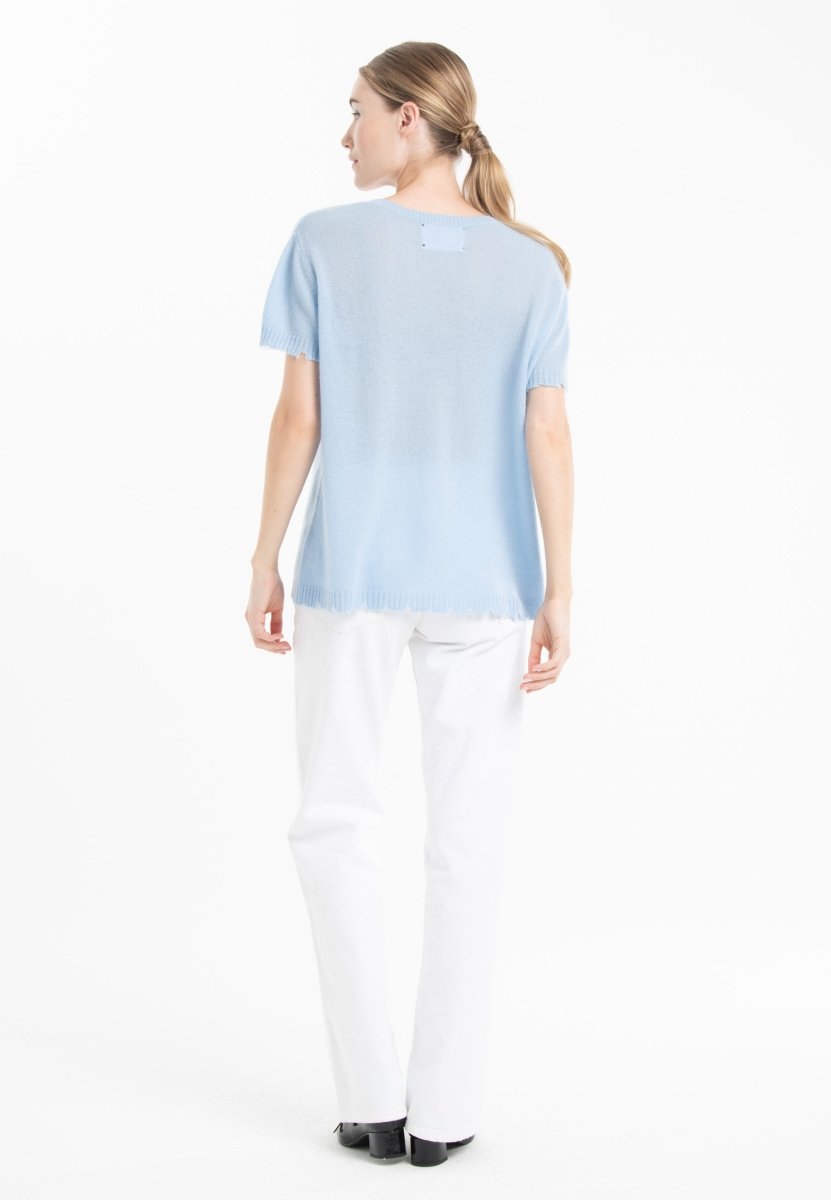 T-shirt col rond femme en cachemire déjaugé baby blue - AVA 6