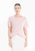 T-shirt col rond manches courtes femme en cachemire déjaugé rose baby & imprimé dans le dos - KELLY 14
