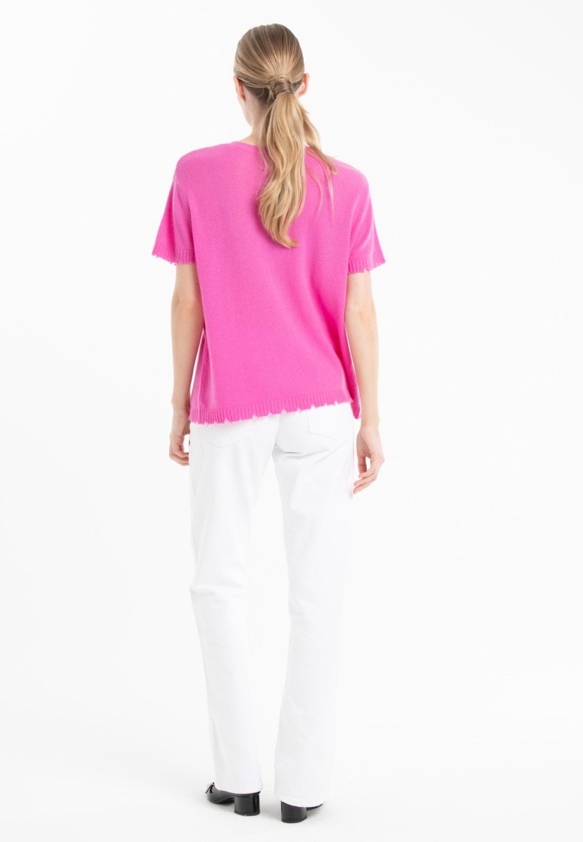 T-shirt col rond femme en cachemire déjaugé rose barbie - AVA 6