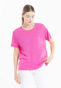 T-shirt col rond femme en cachemire déjaugé rose barbie - AVA 6