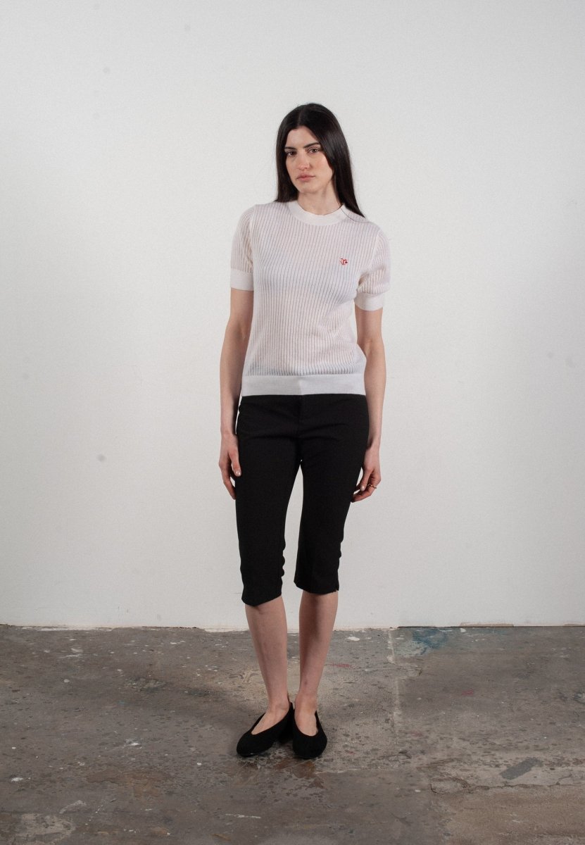 T-shirt col rond manches courtes femme en cachemire et laine ajouré ultrafin blanc - FRIDA 8