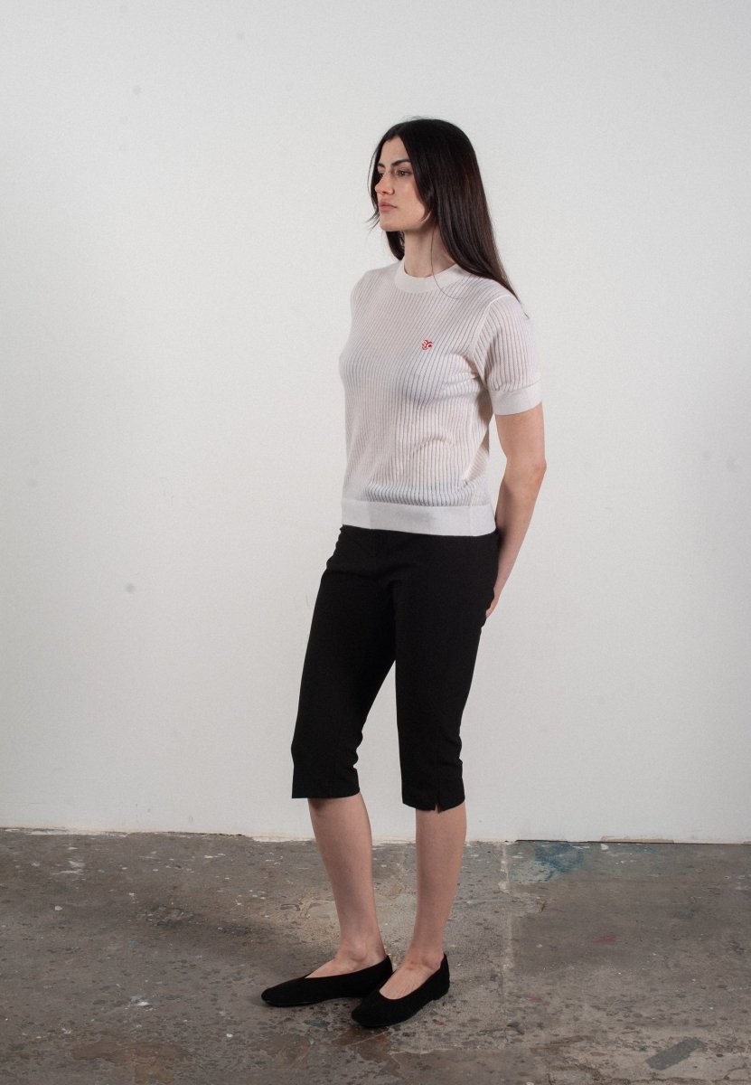 T-shirt col rond manches courtes femme en cachemire et laine ajouré ultrafin blanc - FRIDA 8