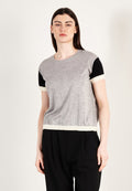 T-shirt col rond manches courtes femme en cachemire & laine ultrafin gris & noir & blanc - KELLY 7