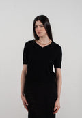 T-shirt col V manches courtes femme en cachemire et laine ultrafin noir - FRIDA 10
