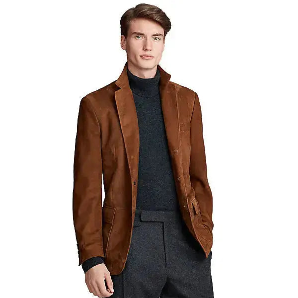 Tan and Brown Suede Leather Blazer