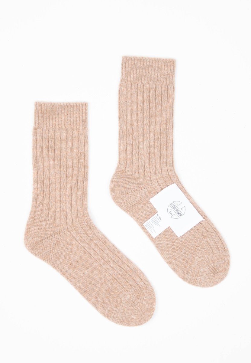 Chaussettes femme en cachemire 4 fils camel - UNI 12