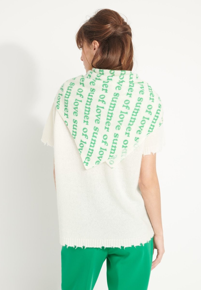 Bandana femme en cachemire imprimé blanc écru & vert - UNI 7