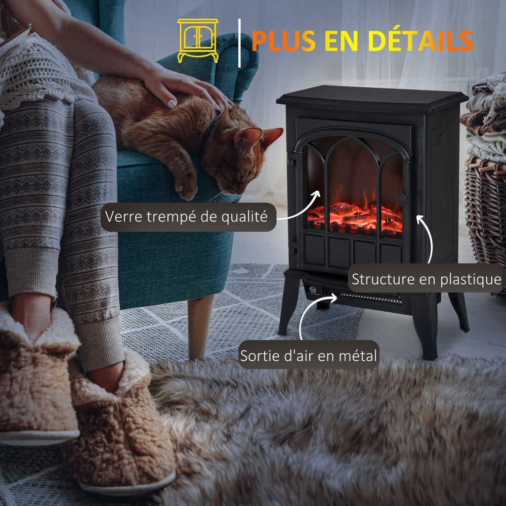 Cheminée électrique sur pied 1000/2000 W, fausse cheminée décorative avec effet flamme LED, protection contre la surchauffe, zone de couverture 15-30 m², noir-6