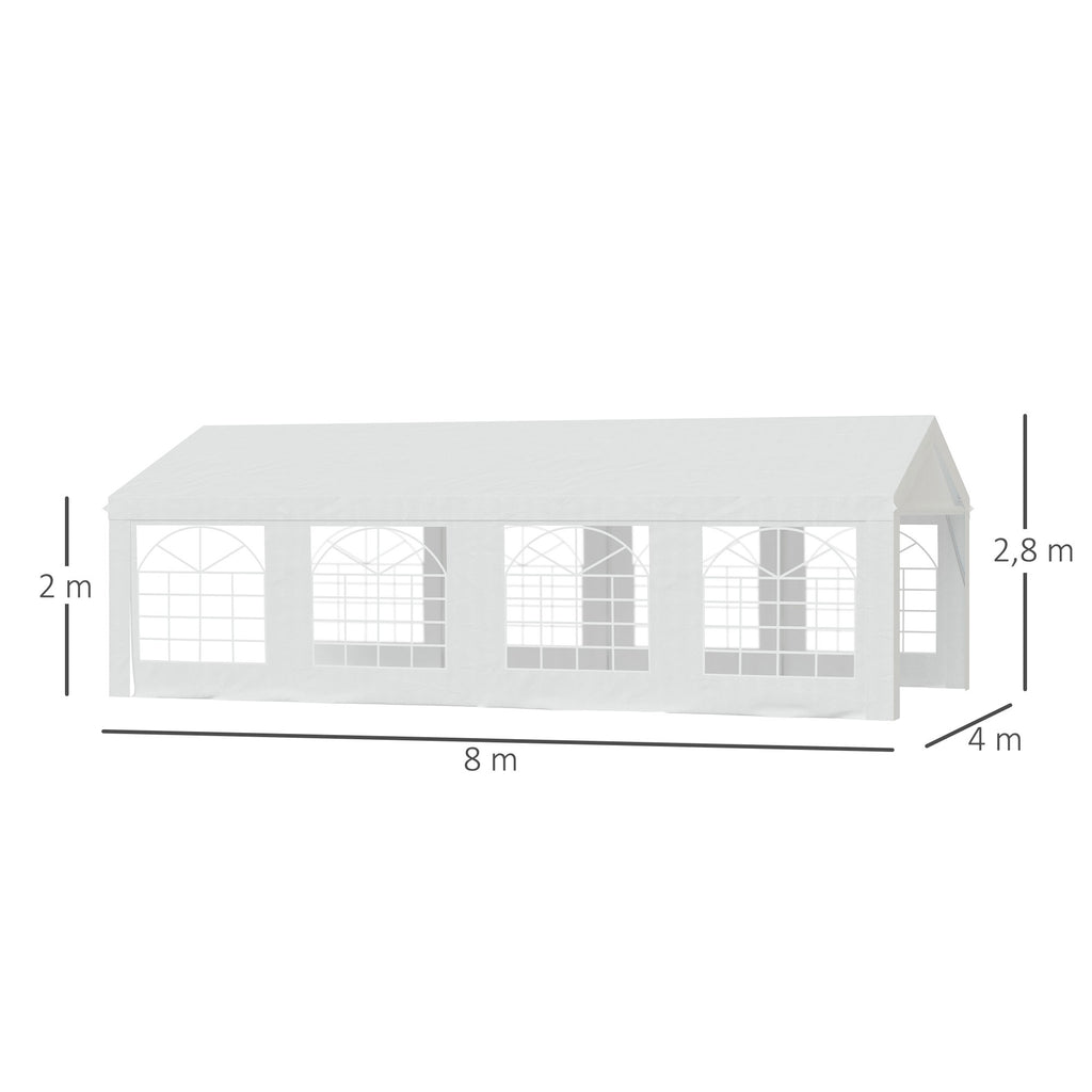 Tente Tonnelle de Réception Jardin Chapiteau PE Imperméable Tube Acier 7.98L x 3.92l x 2.8Hm Blanc Neuf 14