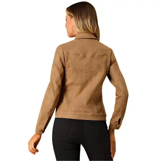 Women’s Brown Button Suede Leather Jacket