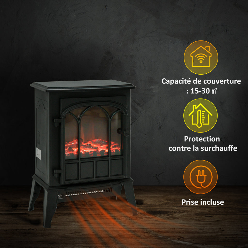 Cheminée électrique sur pied 1000/2000 W, fausse cheminée décorative avec effet flamme LED, protection contre la surchauffe, zone de couverture 15-30 m², noir-5