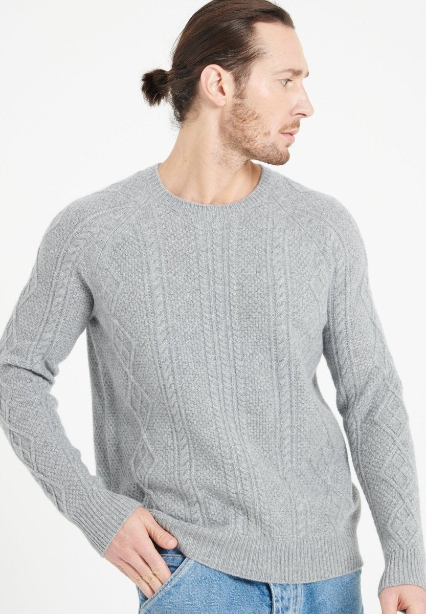 Pull col rond homme en cachemire 6 fils gris clair - ZACH 1