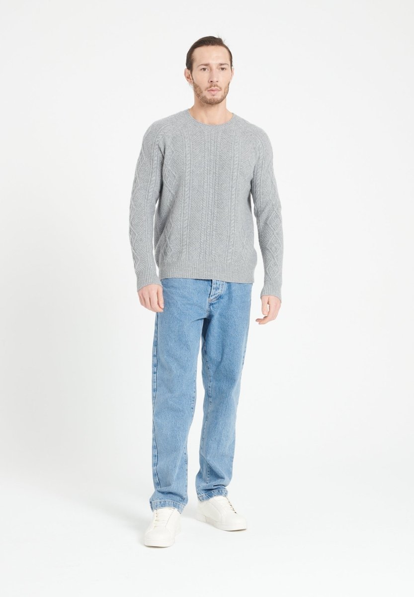 Pull col rond homme en cachemire 6 fils gris clair - ZACH 1