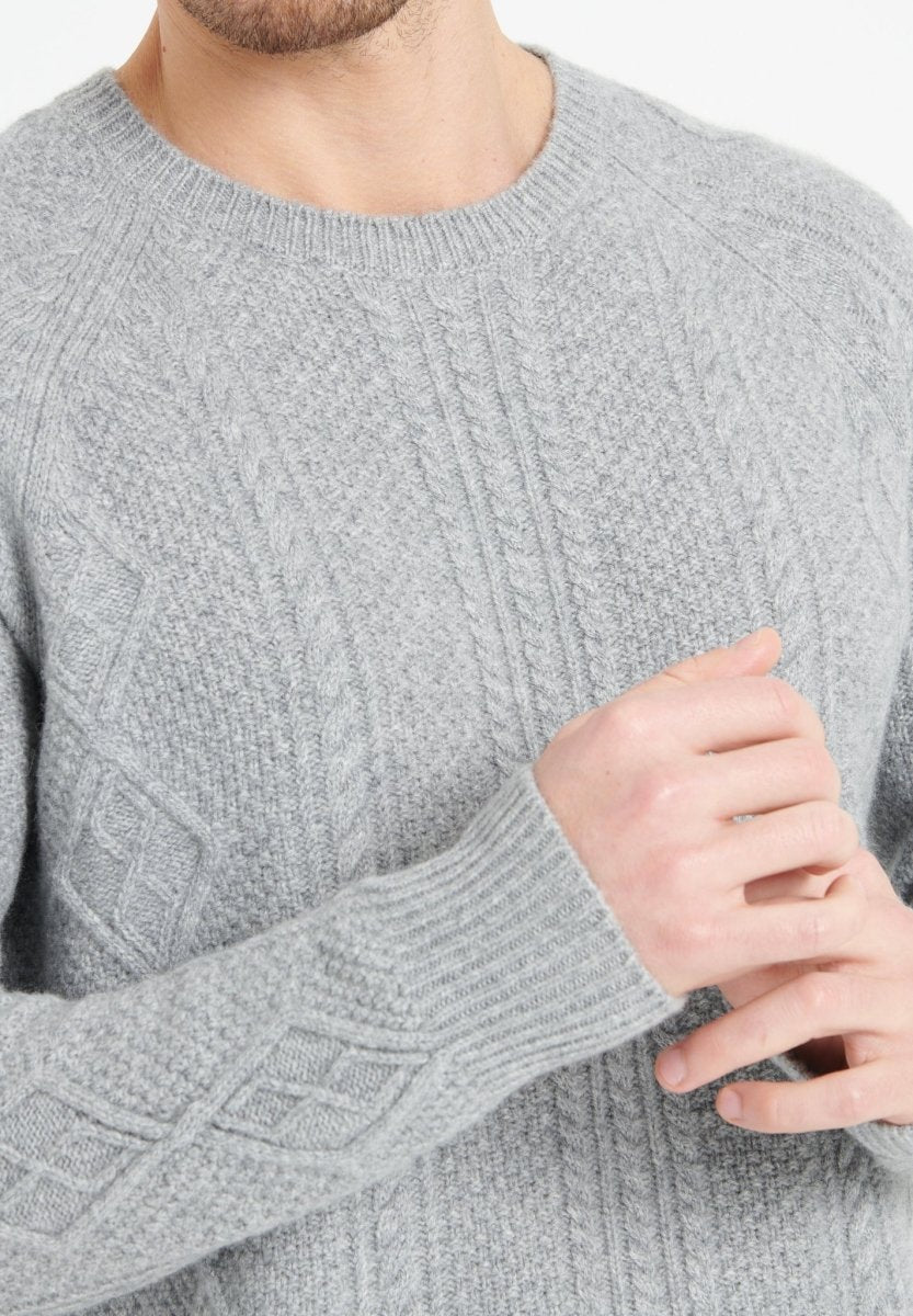 Pull col rond homme en cachemire 6 fils gris clair - ZACH 1