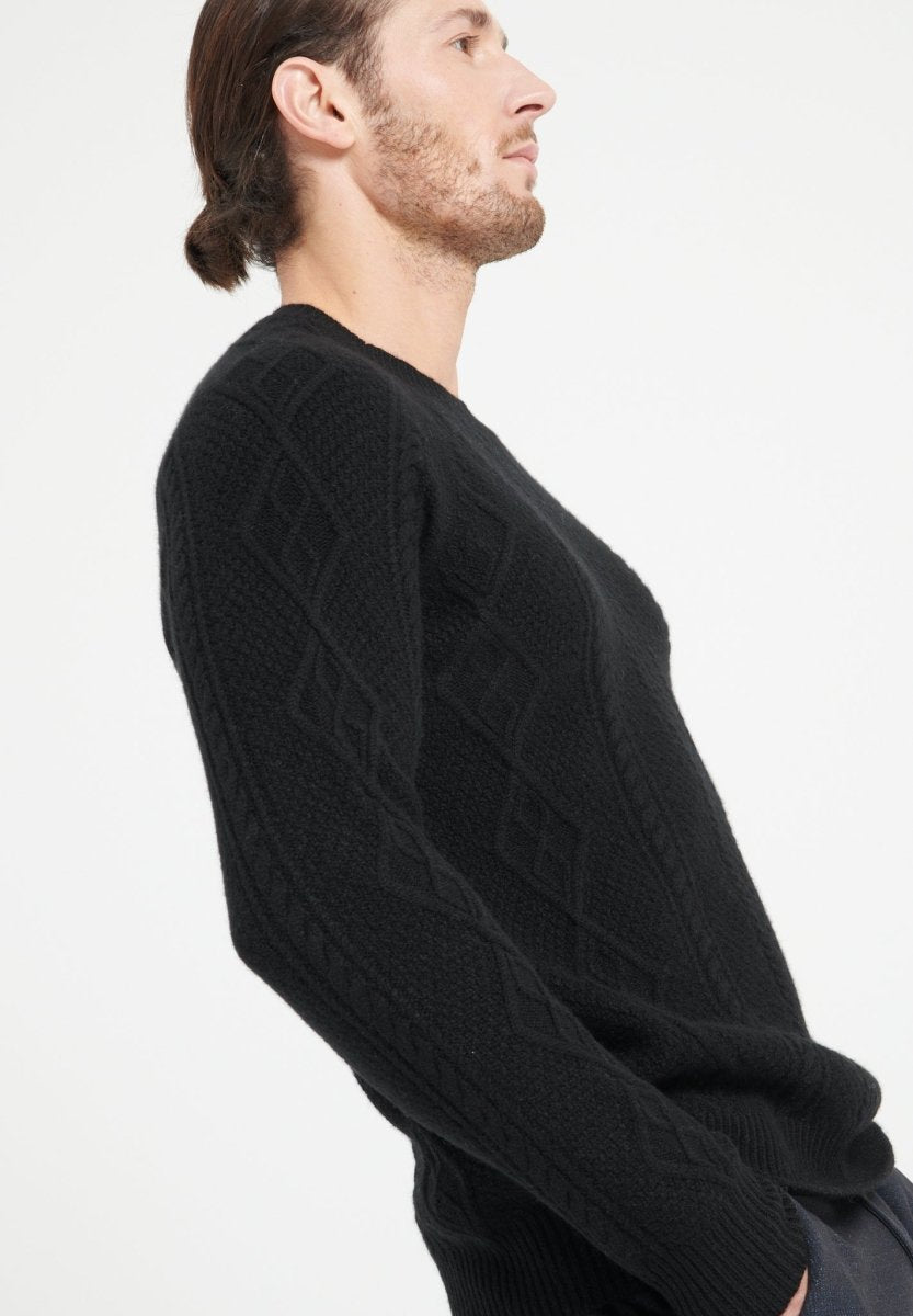 Pull col rond homme en cachemire 6 fils noir - ZACH 1