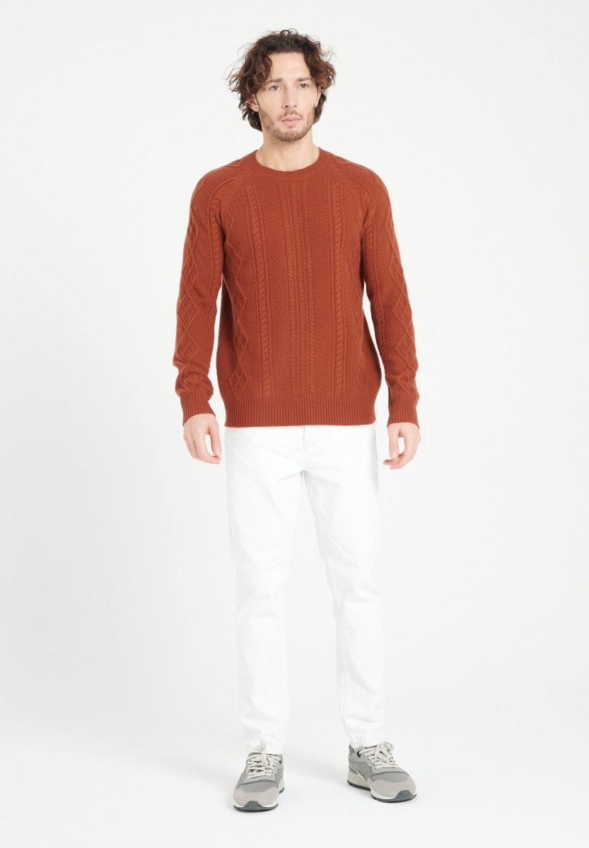 Pull col rond homme en cachemire 6 fils terracotta - ZACH 1