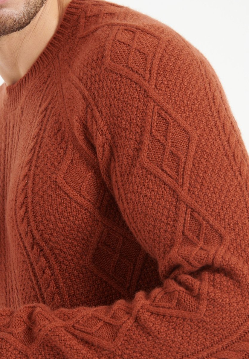 Pull col rond homme en cachemire 6 fils terracotta - ZACH 1