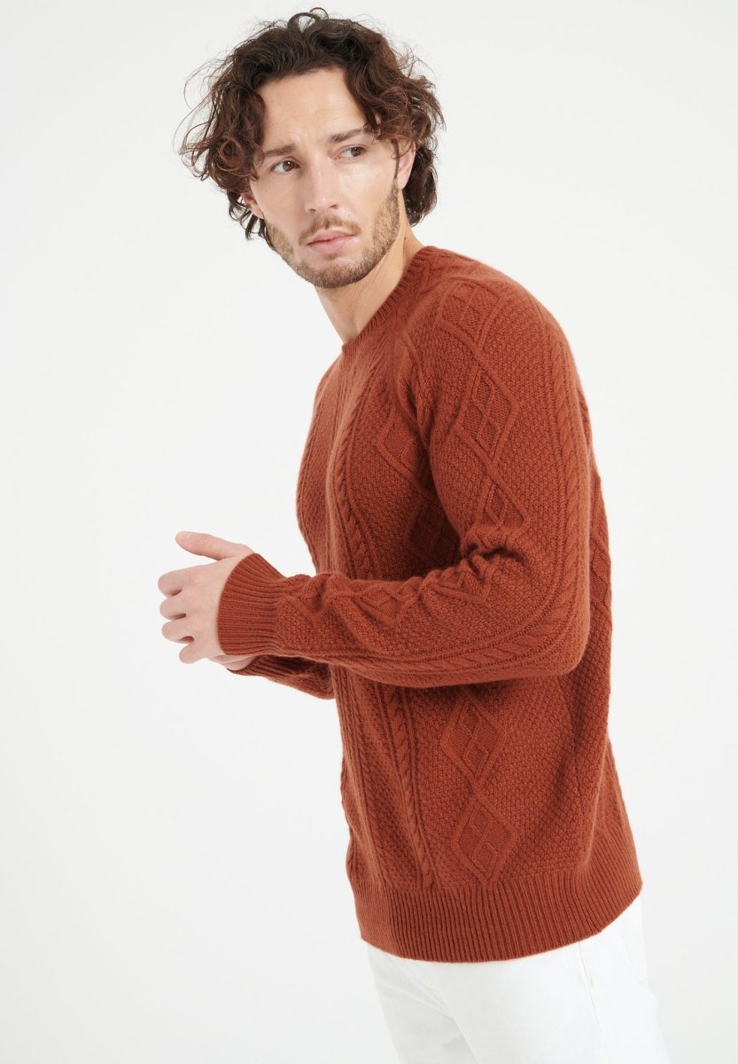 Pull col rond homme en cachemire 6 fils terracotta - ZACH 1