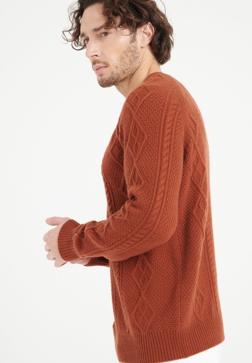 Pull col rond homme en cachemire 6 fils terracotta - ZACH 1