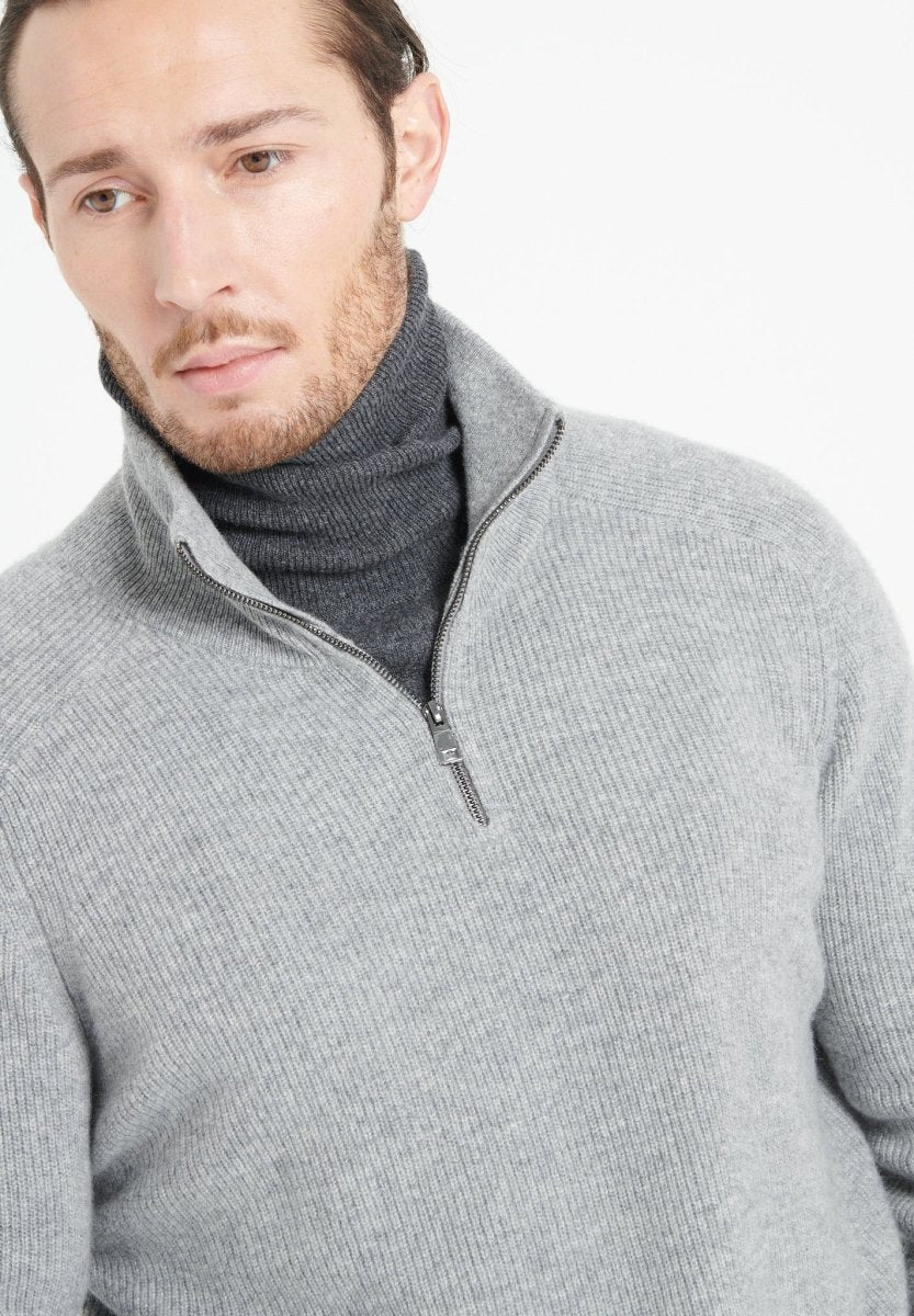 Pull col camionneur homme en cachemire gris clair - ZACH 2