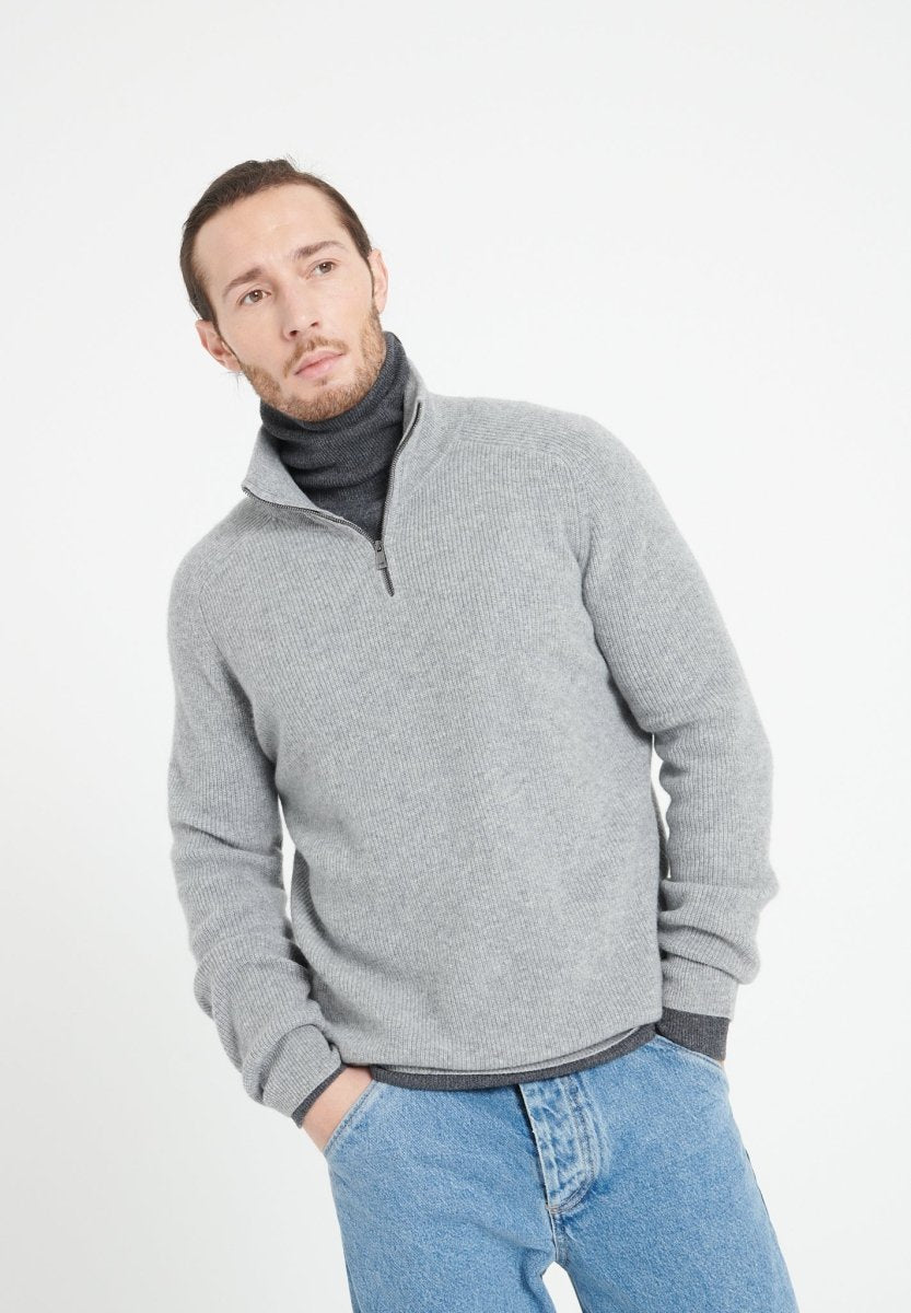 Pull col camionneur homme en cachemire gris clair - ZACH 2