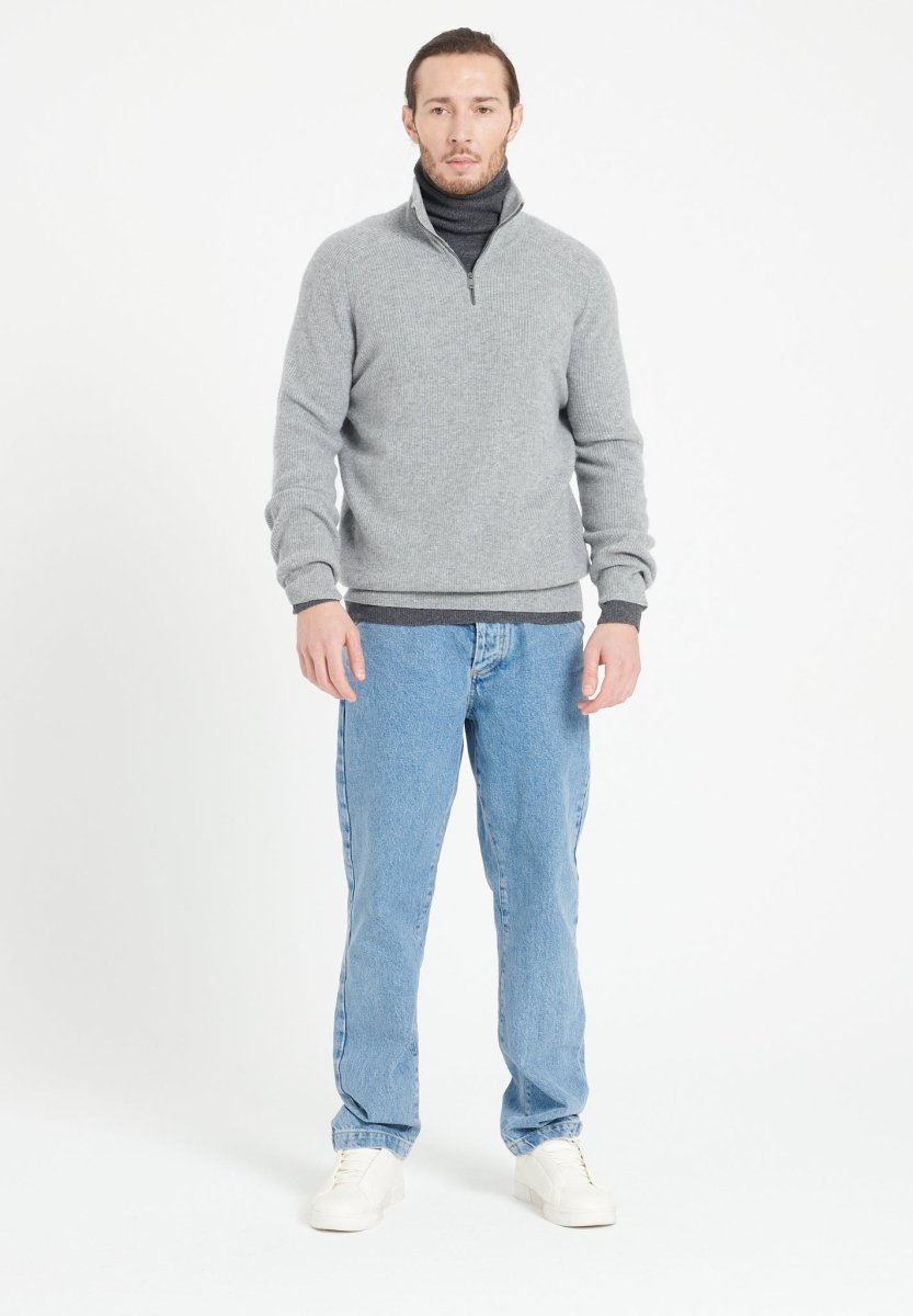 Pull col camionneur homme en cachemire gris clair - ZACH 2