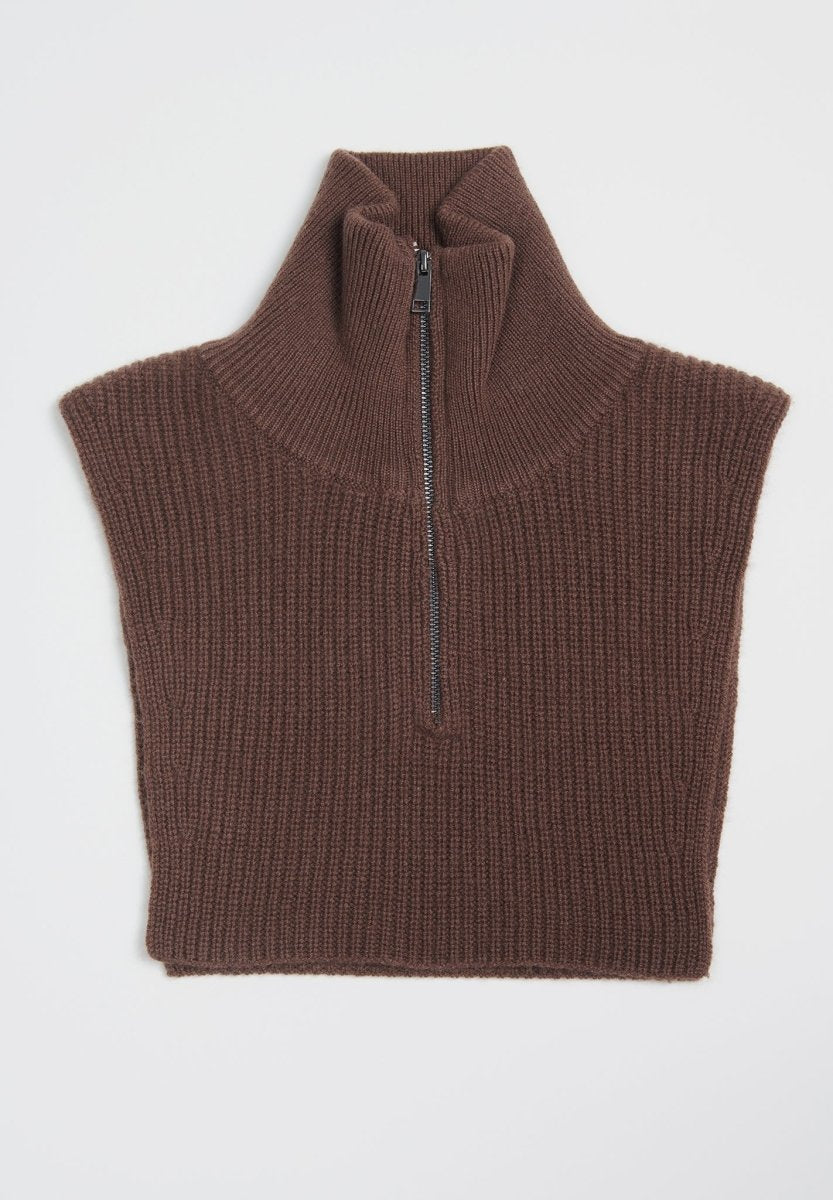 Col montant zippé femme en cachemire 4 fils marron - ZAYA 1