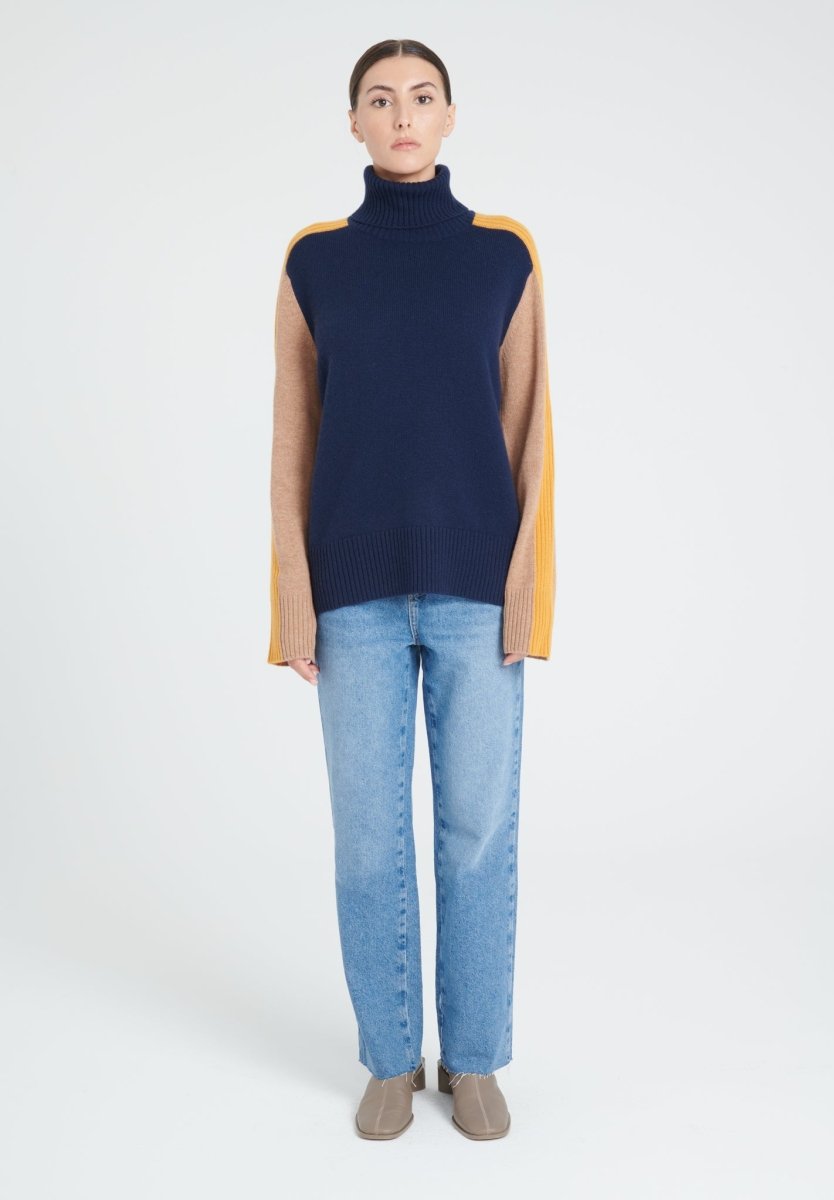 Pull col roulé femme en cachemire 4 fils color block - ZAYA 12