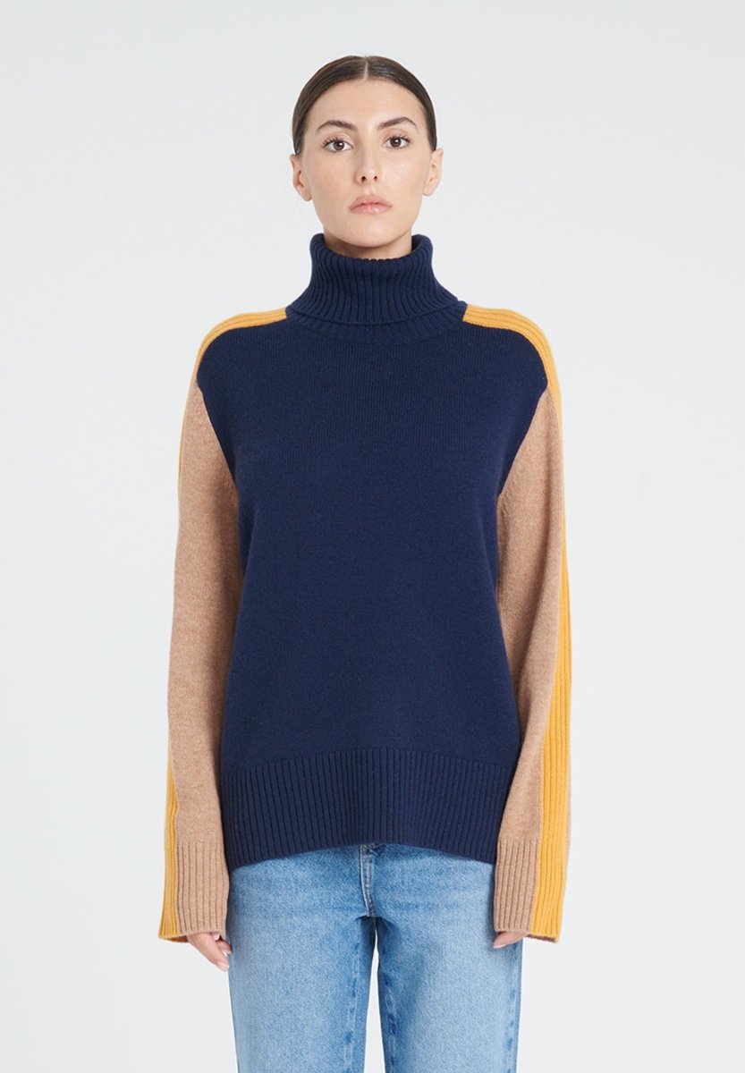 Pull col roulé femme en cachemire 4 fils color block - ZAYA 12