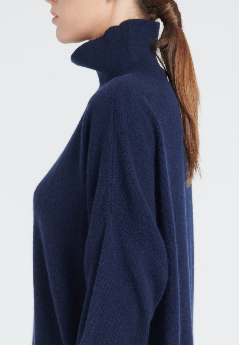 Pull col montant femme en cachemire bleu marine - ZAYA 13