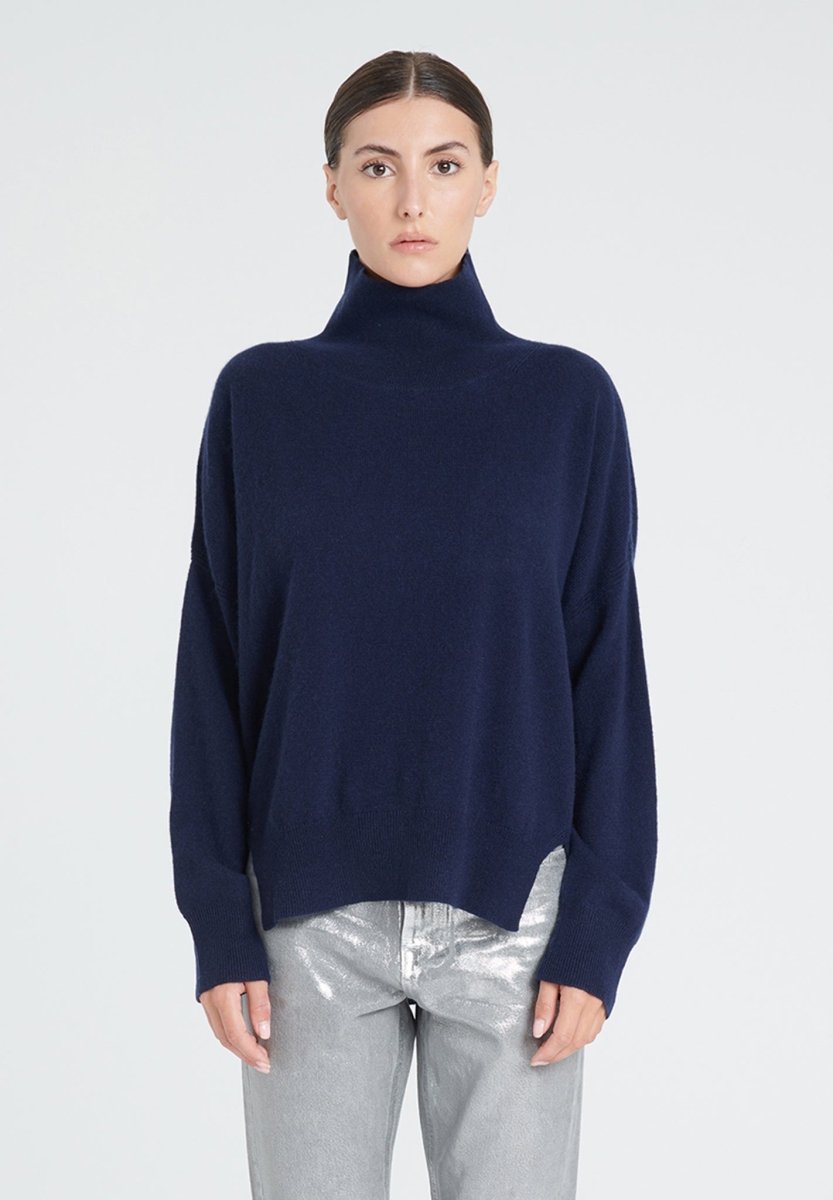 Pull col montant femme en cachemire bleu marine - ZAYA 13