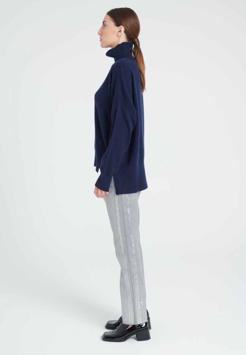 Pull col montant femme en cachemire bleu marine - ZAYA 13