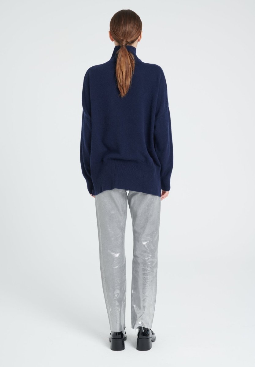 Pull col montant femme en cachemire bleu marine - ZAYA 13