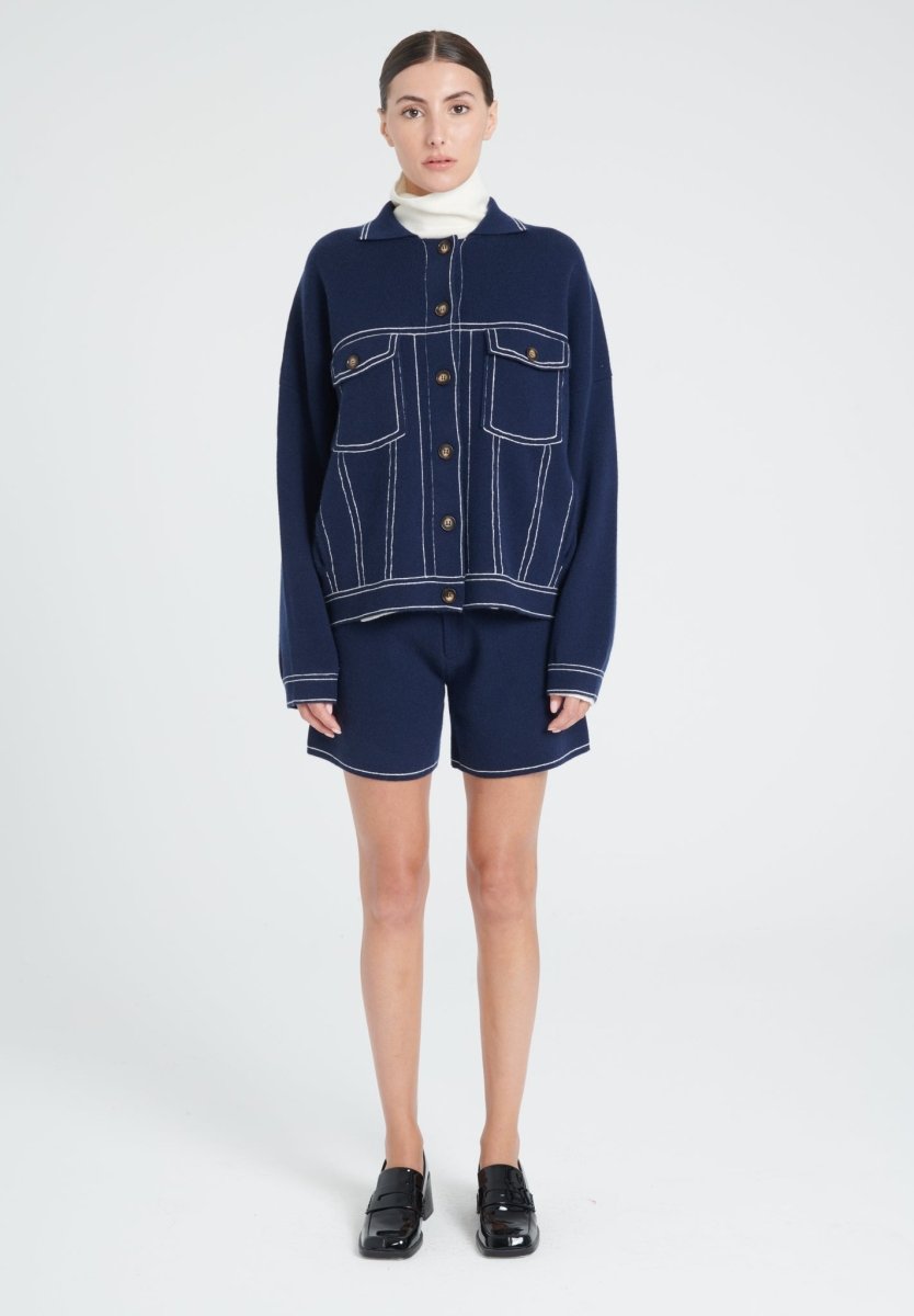 Veste femme en cachemire milano bleu marine & blanc écru - ZAYA 14