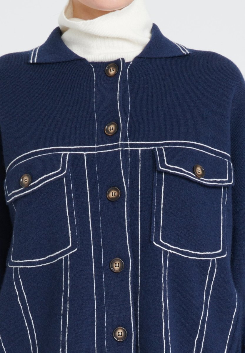 Veste femme en cachemire milano bleu marine & blanc écru - ZAYA 14