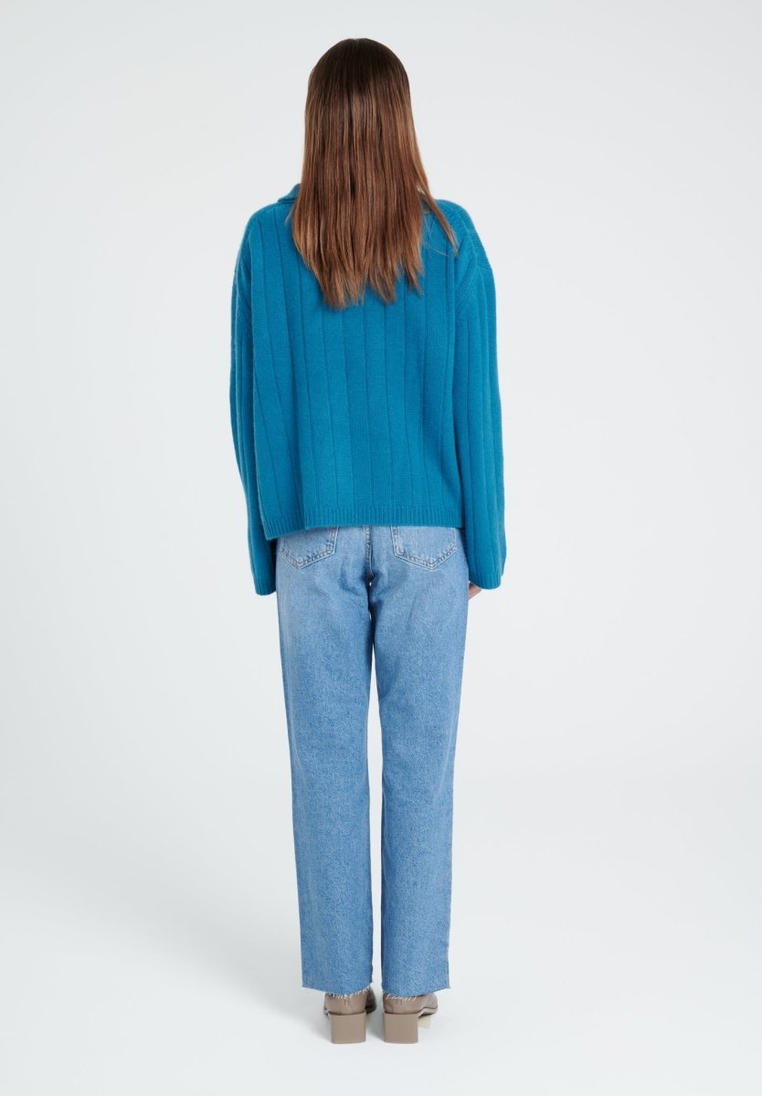 Pull col claudine femme en cachemire 6 fils bleu roi - ZAYA 17