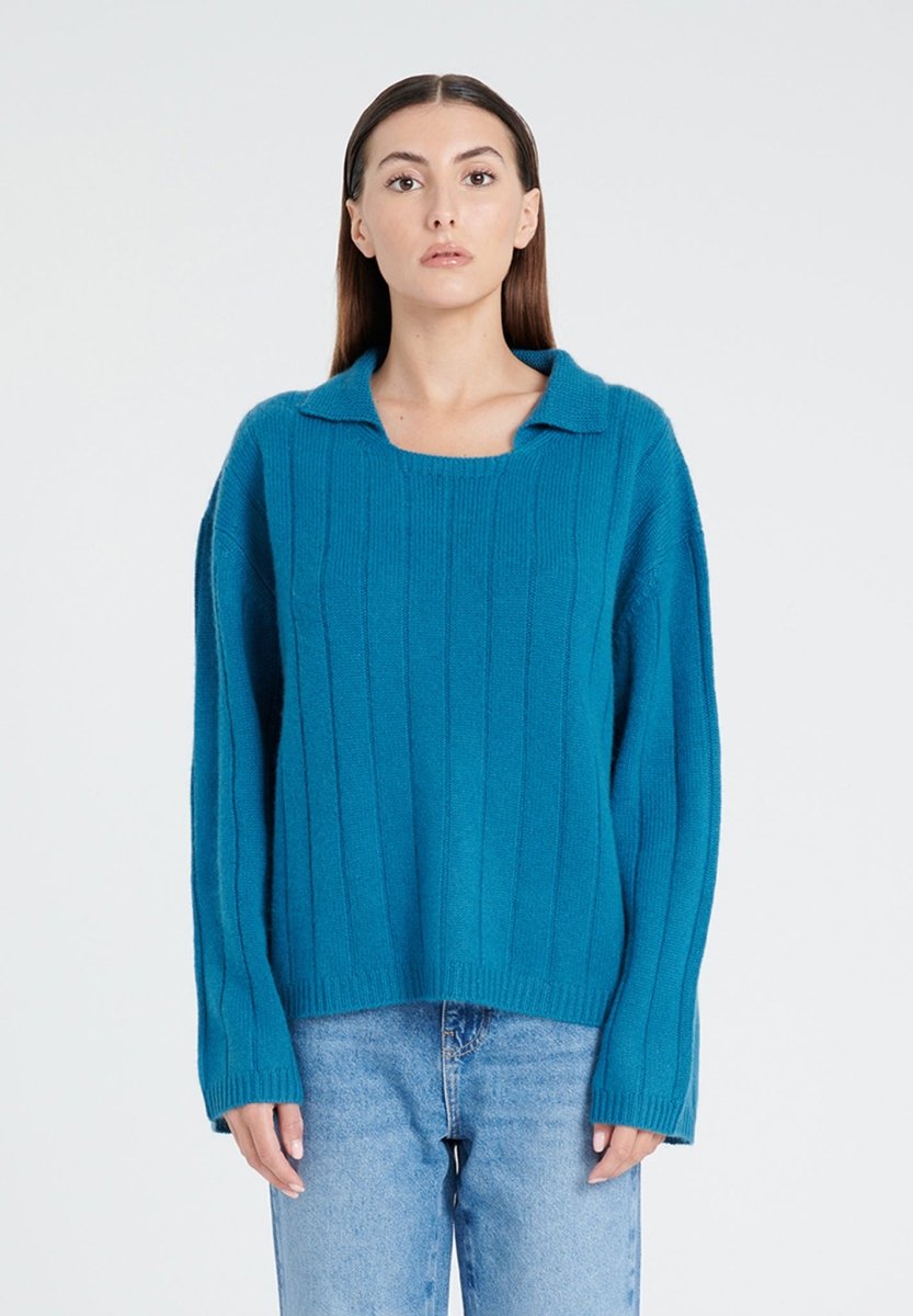 Pull col claudine femme en cachemire 6 fils bleu roi - ZAYA 17