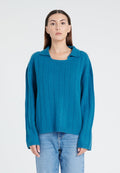 Pull col claudine femme en cachemire 6 fils bleu roi - ZAYA 17
