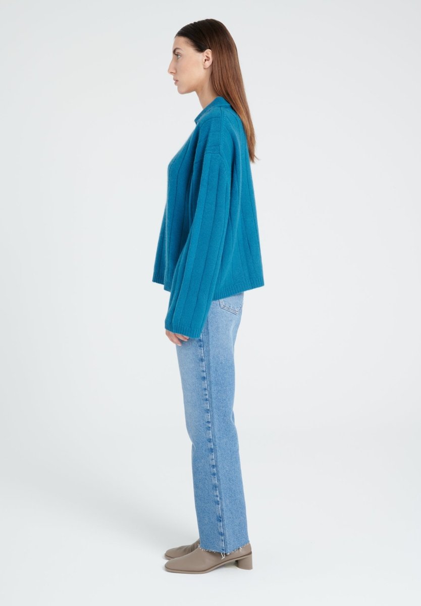 Pull col claudine femme en cachemire 6 fils bleu roi - ZAYA 17